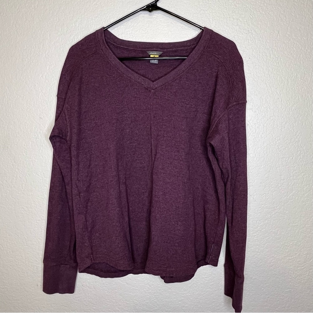 Eddie Bauer Waffle Knit Purple Long Sleeve Women's V-Neck Top Size Medium